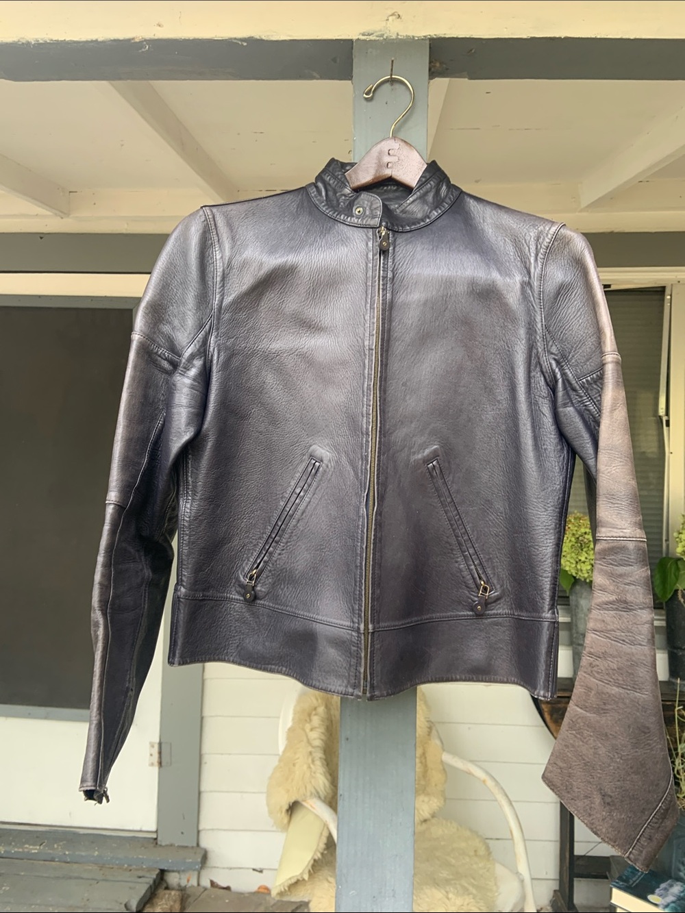 Vintage Ralph Lauren Black Leather Zip Motorcycle Jacket distressed leather